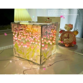 Tulip Rubik's Cube Mirror Night Light 3D Magic Mirror Couple Girlfriend Best Friend Birthday