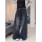 Louvre Autumn New Korean Edition Retro Washed Black Grey Wide Leg Jeans Black Loose Casual Pants women