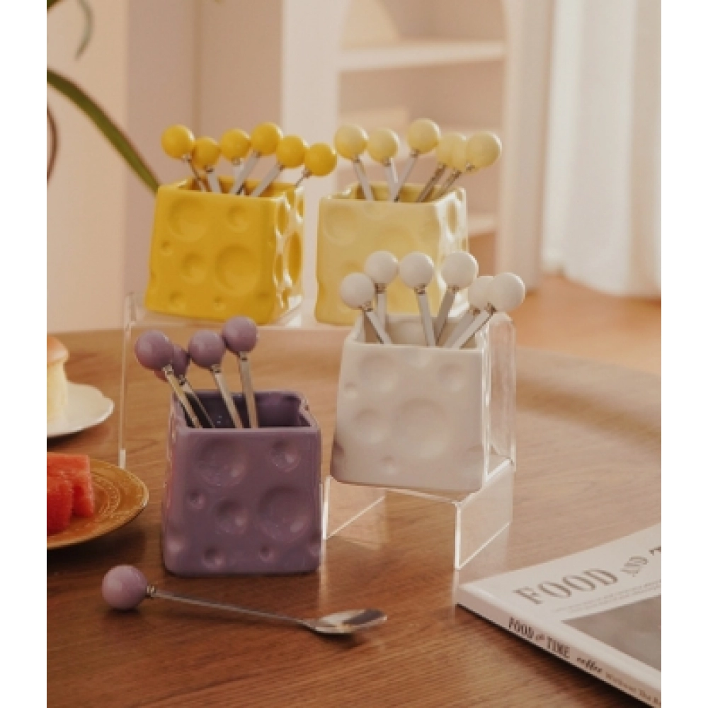 Cream style high-end fruit fork set, multi-purpose ceramic cheese storage jar, bar decoration, good items, souvenirs