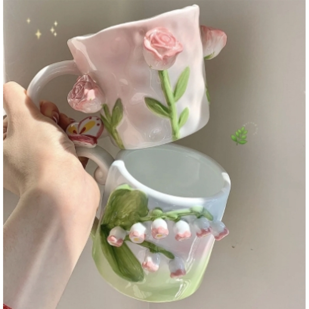 Tulip girl's heart hand-painted tulip rose three-dimensional floating flower feeling best friend mug ceramic